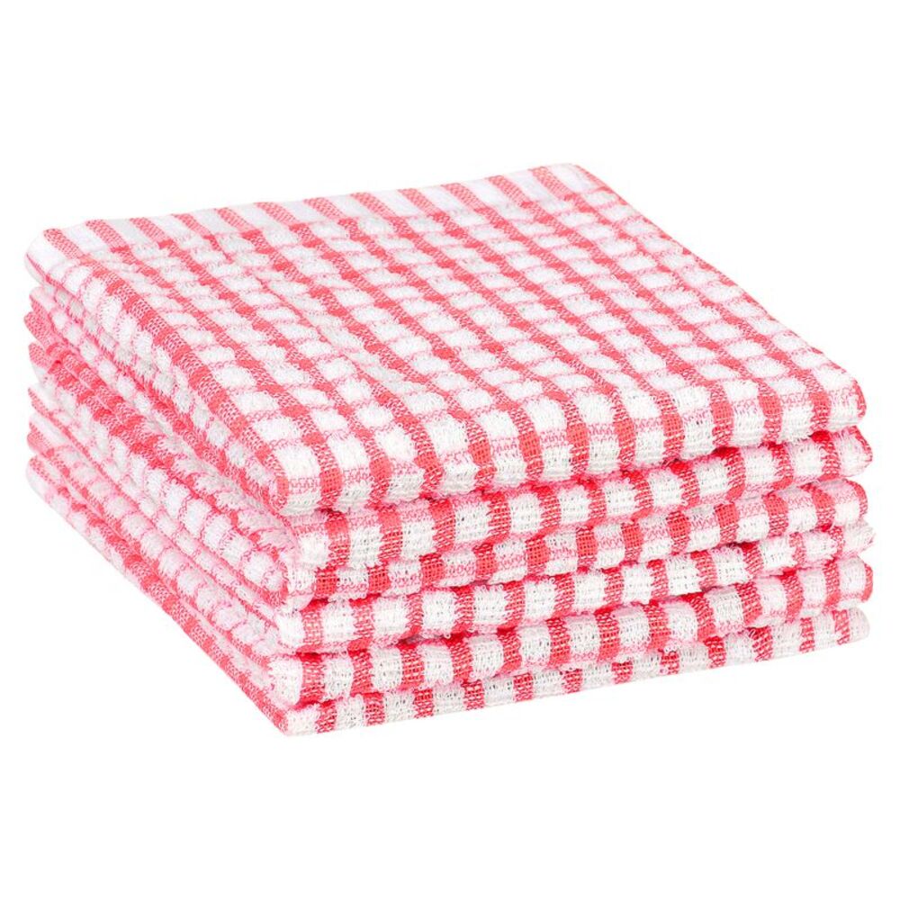 Checked Tea Towels, Cotton Washable Dish Cloth, 11" x 16" 6 Pack Pink